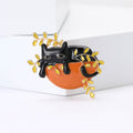 Cat in Orange Basket Enamel Brooch in Black or White view 4