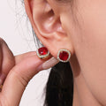 Red Cushion Halo Zircon Necklace Ring Stud Earrings Gold Steel view 4