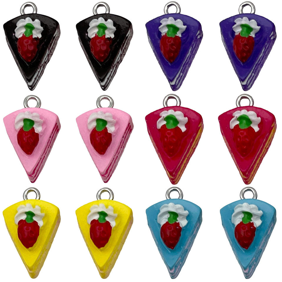 Resin Strawberry Triangle Cake Cheese Dessert Charm Pendant for DIY Keychain Jewelry