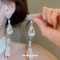 Bow and Teardrop Crystal Earrings With Pearl Tassels view 3