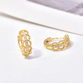 Gold Tone Beaded Openwork Clear Huggie Hoop Earrings view 1