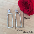 Rectangular Pavé Frame Long Drop Earrings in Silver Tone view 5