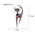 Red Silver Tone Cat Crystal Two Designs Metal Brooch Pin view 2