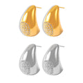 Teardrop Stud Earrings Zircon Pave Panel Gold Silver Metal view 5