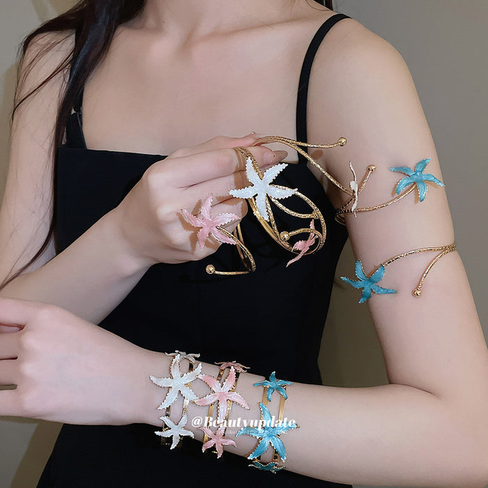 Gold Metal Enamel Starfish Cuff Bracelets And Arm Spirals