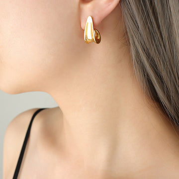 Abstract J Shape Sculptural Stud Earrings Gold Steel