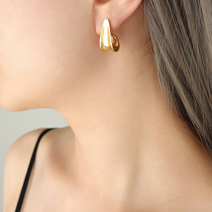 Abstract J Shape Sculptural Stud Earrings Gold Steel