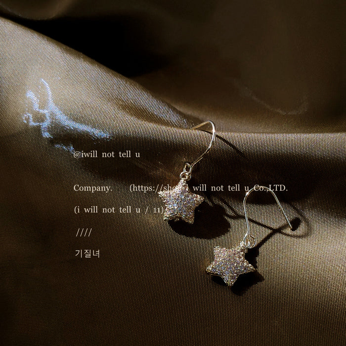 Gold Pave Crystal Star Drop Hook Earrings Mini Pair