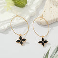 Gold Tone Black Enamel Symbol and Wine Bottle Hoop Drop Earrings view 4