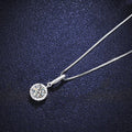 Silver Tone Round Halo Pendant Necklace With Clear Stones view 4