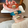 Resin Open Cuff Bracelet Gold Shell Accent Four Colors view 3