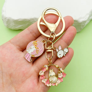 Gold-Tone Enamel Bunny and Flower Keychains, 19 Alloy Designs