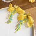Fabric Flower Long Drop Earrings in Three Pastel Color Mixes view 8