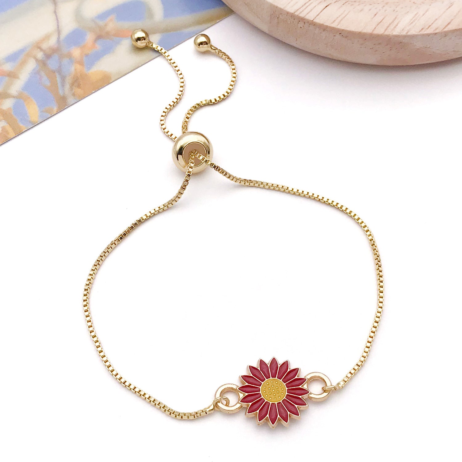 Zinc Alloy Enamel Daisy Sunflower connector charm for DIY bracelet necklace making