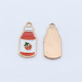 Gold Tone Red Strawberry Sauce Bottle Enamel Charm view 3