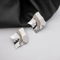 Gold and Silver Rippled Square Geometric Stud Earrings view 2