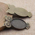 Owl Oval Cabochon Tray In Antique Bronze And Antique Silver For Jewelry Making view 4