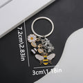 Bee Daisy and Honeycomb Silver Tone Metal Keychain view 1