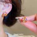 Multicolor Crystal Flower Stud Earrings with Faceted Petals view 4