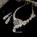 Silver Rhinestone Teardrop Pendant Necklace Earring Set view 3