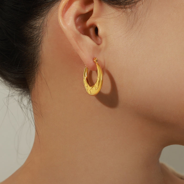 Crescent Metal Hoop Stud Earrings Ribbed Star Honeycomb
