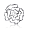 Open Crystal Camellia Brooch in Gold and Silver Tones view 1