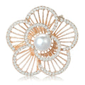 Openwork Pearl Flower Brooch in Rose Gold or Silver Tone view 1