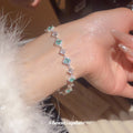 Silver Teal Square Stone Link Bracelet Clear Round Accents view 2
