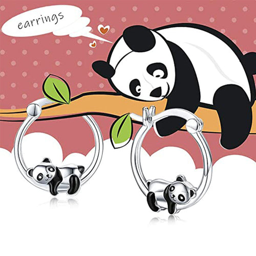 Panda hoop earrings with cartoon panda graphic background