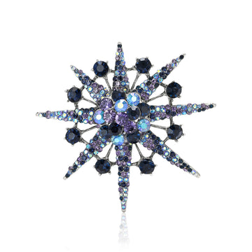 Eight Point Crystal Starburst Brooch In Four Colorways