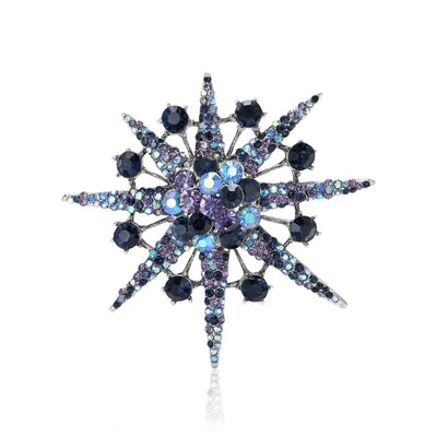 Eight Point Crystal Starburst Brooch In Four Colorways front view on a light background