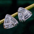 Layered Crystal Triangle Stud Earrings in Silver Tone view 1