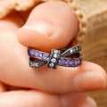 Black Metal Purple Baguette Cross Clear Accent Ring Alloy view 2