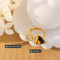 Open Dual End Ring Tiger Eye Shell Crystal Pad Gold Steel view 2