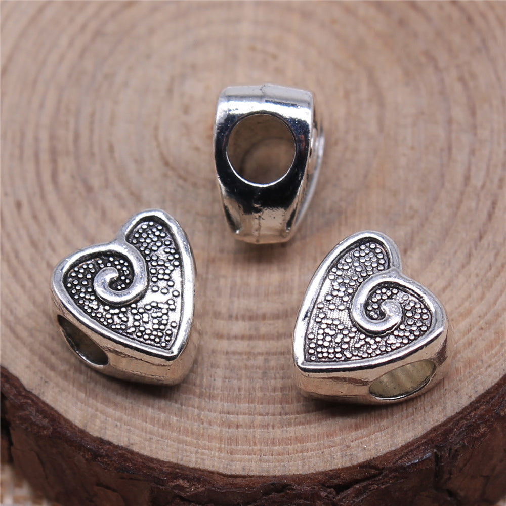11x11mm 2.3g Antique Silver Zinc Alloy Heart Large Hole Beads for Bracelet Necklace Jewelry Making