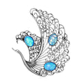 Openwork Swan Brooch In Metal With Filigree Wings And Three Iridescent Cabochons view 5