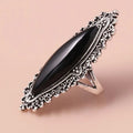 Antique Silver Marquise Black Cabochon Filigree Ring view 3