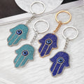 Gold and Silver Tone Rhinestone Hamsa Evil Eye Split Ring Keychains view 1