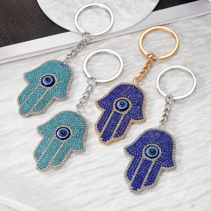 Gold and Silver Tone Rhinestone Hamsa Evil Eye Split Ring Keychains