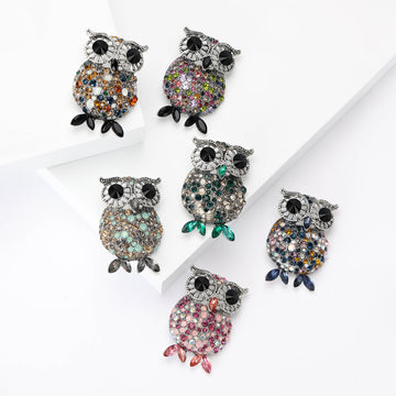 Crystal Owl Brooch In 6 Color Variants For Jackets and Scarves