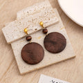 Geometric Wood Look Statement Drop Earrings in Six Shapes view 2