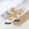 Square Hoop Earrings With White Pearl Gold Or Steel view 3