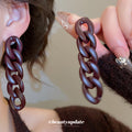 Burgundy Acrylic Chain Link Long Drop Earrings for Women view 4