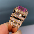 Rose Gold Pink Emerald Cut Wide Pave Band Ring Alloy view 3