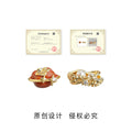 Gold Asymmetric Orange Persimmon Pearl Leaf Stud Earrings view 3