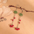 Green Cloud Red Bead Silver Chain Long Hook Earrings view 6