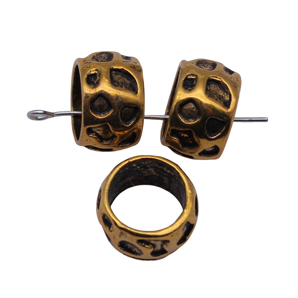13x13x8.1mm 2.1g Antique Gold Zinc Alloy Irregular Texture Large Hole Beads for Dreadlock Jewelry Making