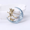 Crescent Moon And Fairy Brooch In Gold Tone With Blue Accent view 6