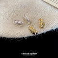 Silver Tone Layered Ribbed Half Hoop Stud Earrings view 2