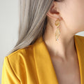 Gold Hollow Butterfly Wing Drop Earrings Faux Pearls view 3